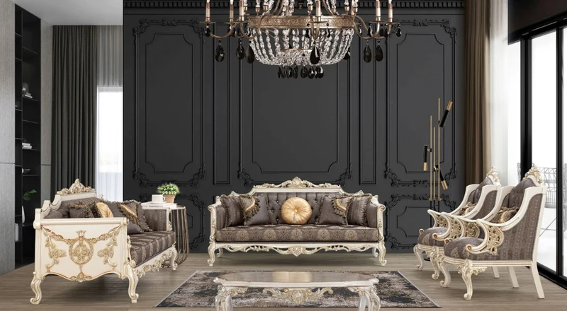 Casa Padrino Luxus Barock Sofa Grau / Braun / Weiß / Gold / Silber - Handgefertigtes Wohnzimmer Sofa mit elegantem Muster und Glitzersteinen - Barock Wohnzimmer Möbel - Edel & Prunkvoll
