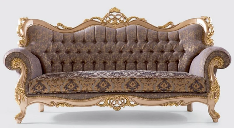 Casa Padrino Luxus Barock Wohnzimmer Set Lila / Grau / Gold - 2 Sofas & 2 Sessel & 1 Couchtisch - Handgefertigte Wohnzimmer Möbel im Barockstil - Edel & Prunkvoll