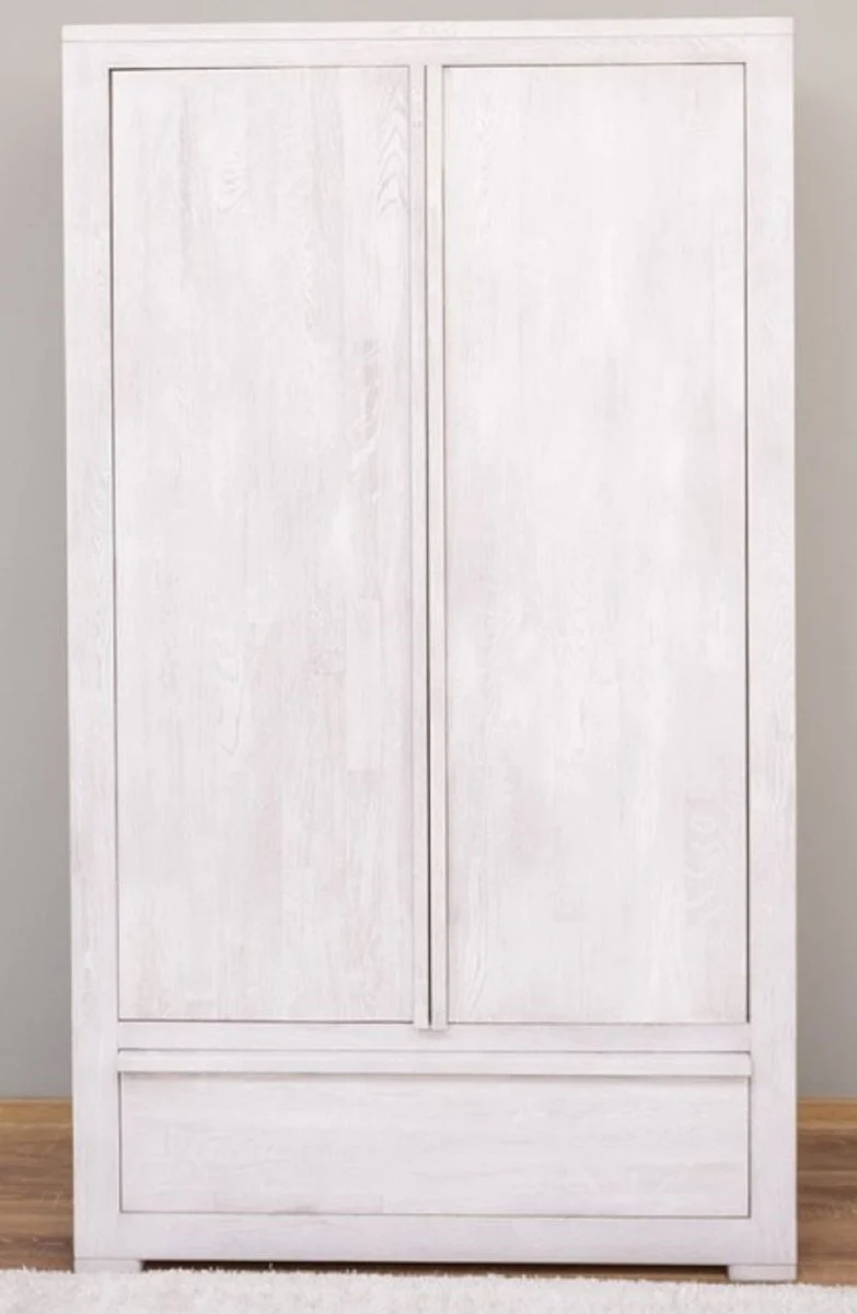 Casa Padrino Landhausstil Kleiderschrank Weiß 110 x 53 x H. 190 cm - Massivholz Schlafzimmerschrank mit 2 Türen und Schublade - Landhausstil Schlafzimmer Möbel