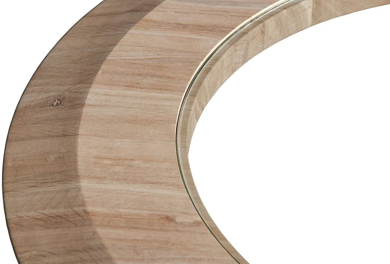 Casa Padrino Luxus Massivholz Couchtisch Naturfarben Ø 73 x H. 43 cm - Runder Eichenholz Wohnzimmertisch mit Glasplatte - Massivholz Wohnzimmer Möbel
