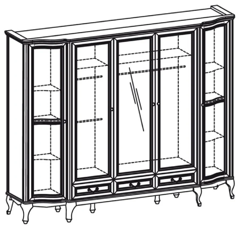 Casa Padrino Luxus Jugendstil Schlafzimmerschrank Dunkelbraun 256,8 x 63,5 x H. 206 cm - Massivholz Kleiderschrank mit 5 Türen und 3 Schubladen - Barock & Jugendstil Schlafzimmer Möbel