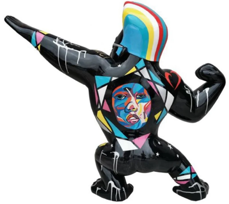 Casa Padrino Designer Deko Skulptur Gorilla Star Affe Schwarz / Mehrfarbig 139 x H. 120 cm - Wetterbeständige Dekofigur - Garten Terrassen Deko Accessoires