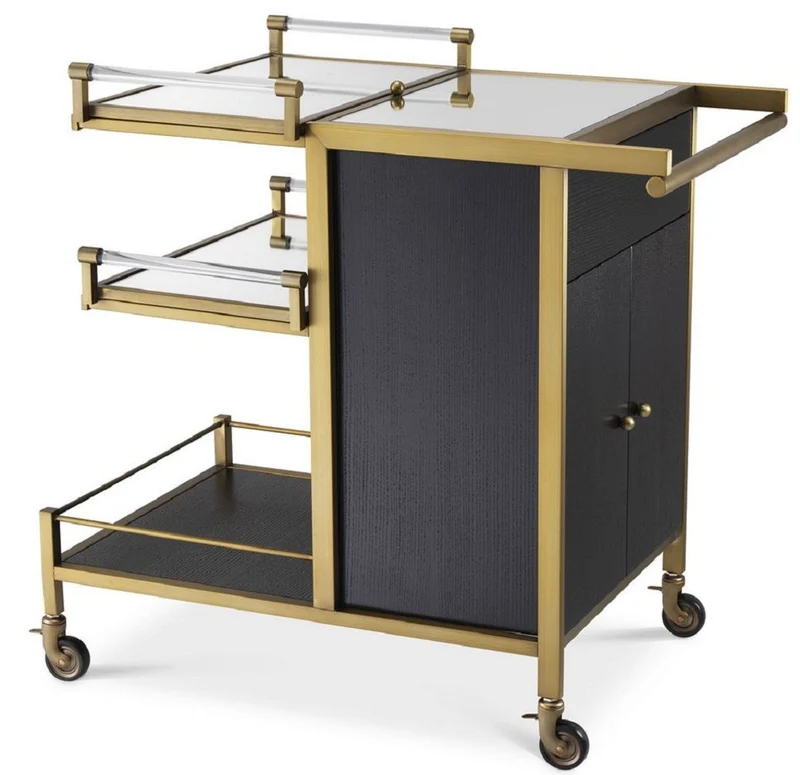 Casa Padrino Luxus Servierwagen Messingfarben / Schwarz 94,5 x 54 x H. 83,5 cm - Hotel Restaurant Gastronomie Trolley - Luxus Accessoires