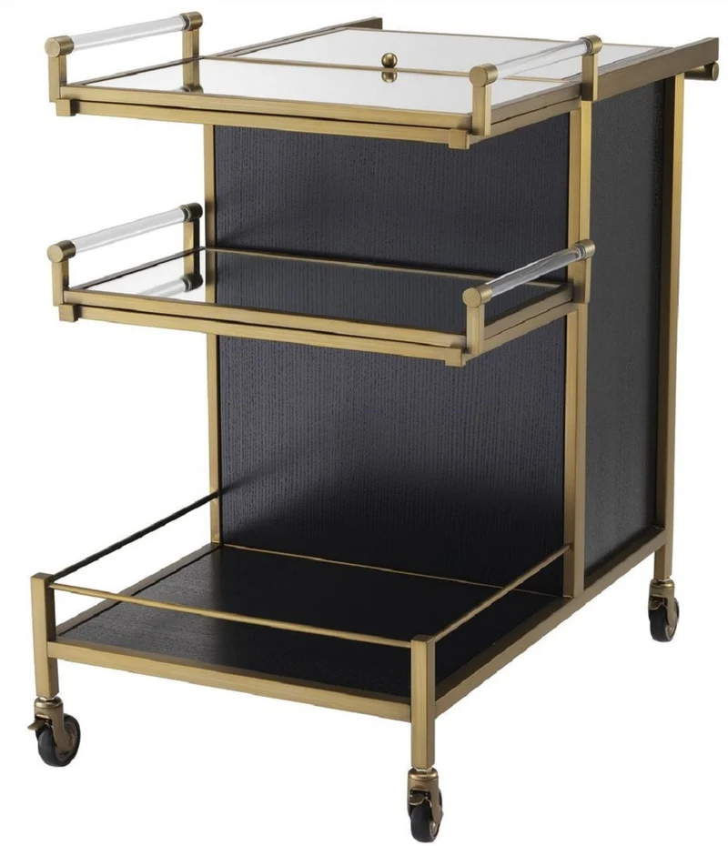 Casa Padrino Luxus Servierwagen Messingfarben / Schwarz 94,5 x 54 x H. 83,5 cm - Hotel Restaurant Gastronomie Trolley - Luxus Accessoires