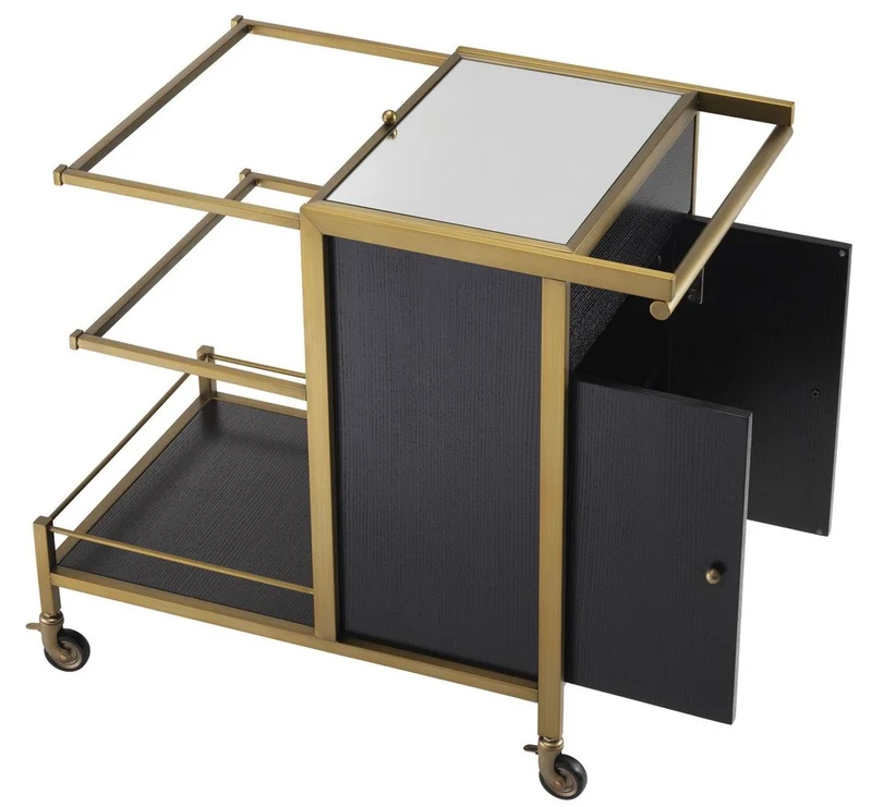 Casa Padrino Luxus Servierwagen Messingfarben / Schwarz 94,5 x 54 x H. 83,5 cm - Hotel Restaurant Gastronomie Trolley - Luxus Accessoires