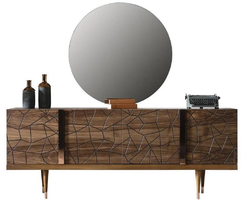 Casa Padrino Luxus Möbel Set Braun / Kupfer - 1 Sideboard mit 4 Türen & 1 Spiegel - Moderne Massivholz Möbel - Luxus Kollektion