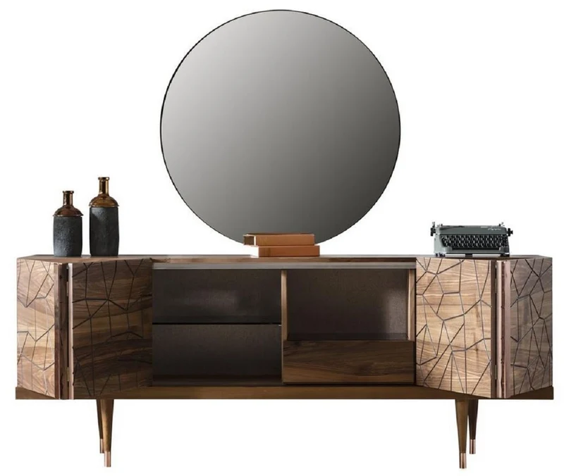 Casa Padrino Luxus Möbel Set Braun / Kupfer - 1 Sideboard mit 4 Türen & 1 Spiegel - Moderne Massivholz Möbel - Luxus Kollektion