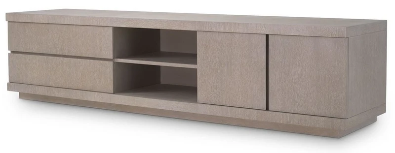 Casa Padrino Luxus TV Schrank Grau 220 x 52,5 x H. 53 cm - Massivholz Fernsehschrank - Wohnzimmer Möbel - Luxus Qualität