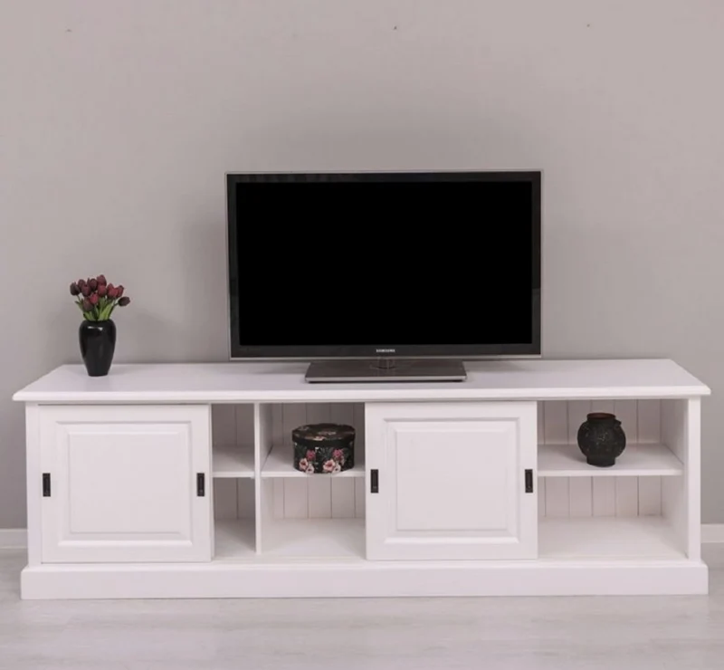 Casa Padrino Landhausstil TV Schrank Weiß 230 x 46 x H. 70 cm - Massivholz Sideboard - Landhausstil Wohnzimmer Möbel