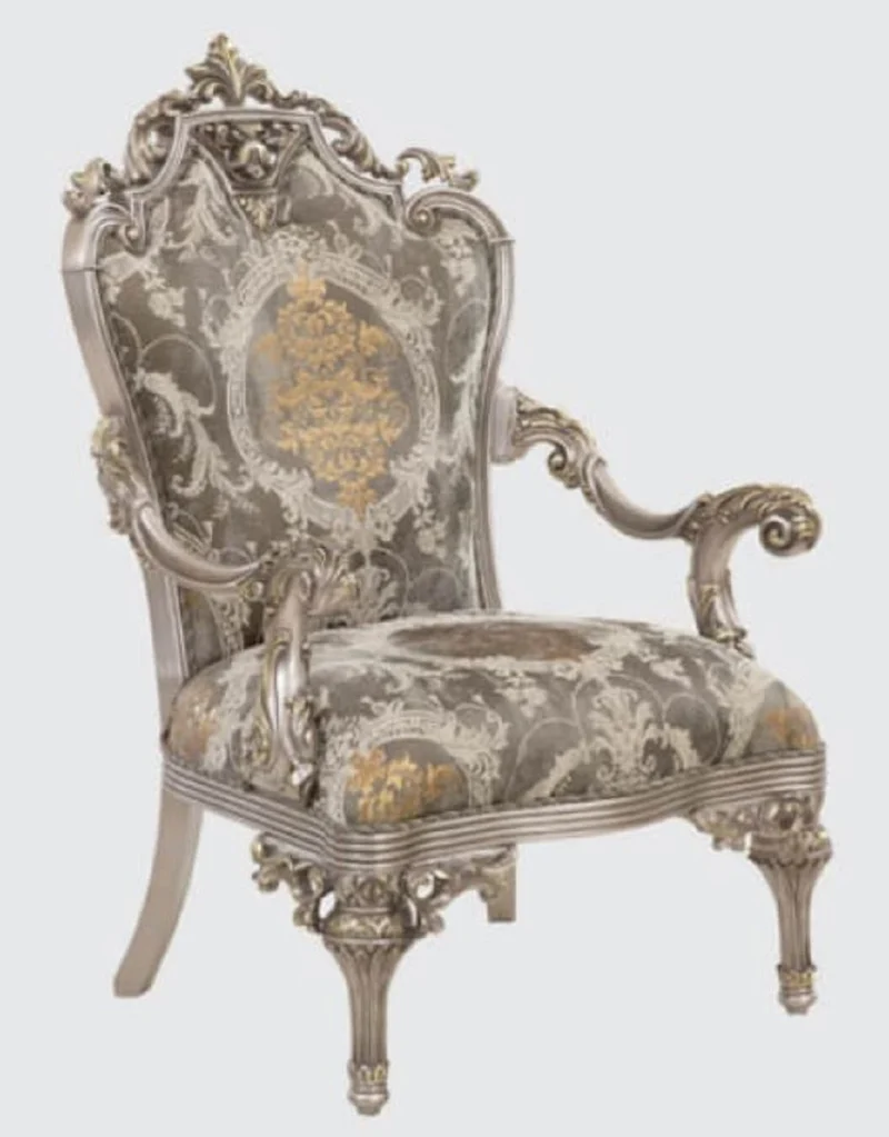 Casa Padrino Luxus Barock Wohnzimmer Set Grau / Silber / Gold - 2 Sofas & 2 Sessel & 1 Couchtisch & 2 Beistelltische - Handgefertigte Wohnzimmer Möbel im Barockstil - Edel & Prunkvoll