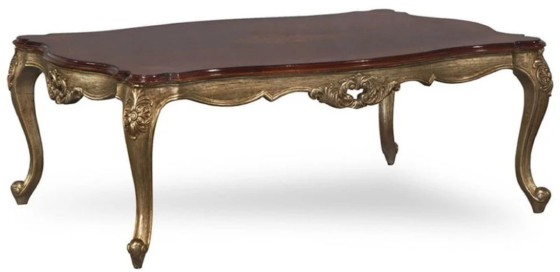 Casa Padrino Luxus Barock Couchtisch Dunkelbraun / Antik Gold - Handgefertigter Massivholz Wohnzimmertisch im Barockstil - Barock Wohnzimmer Möbel