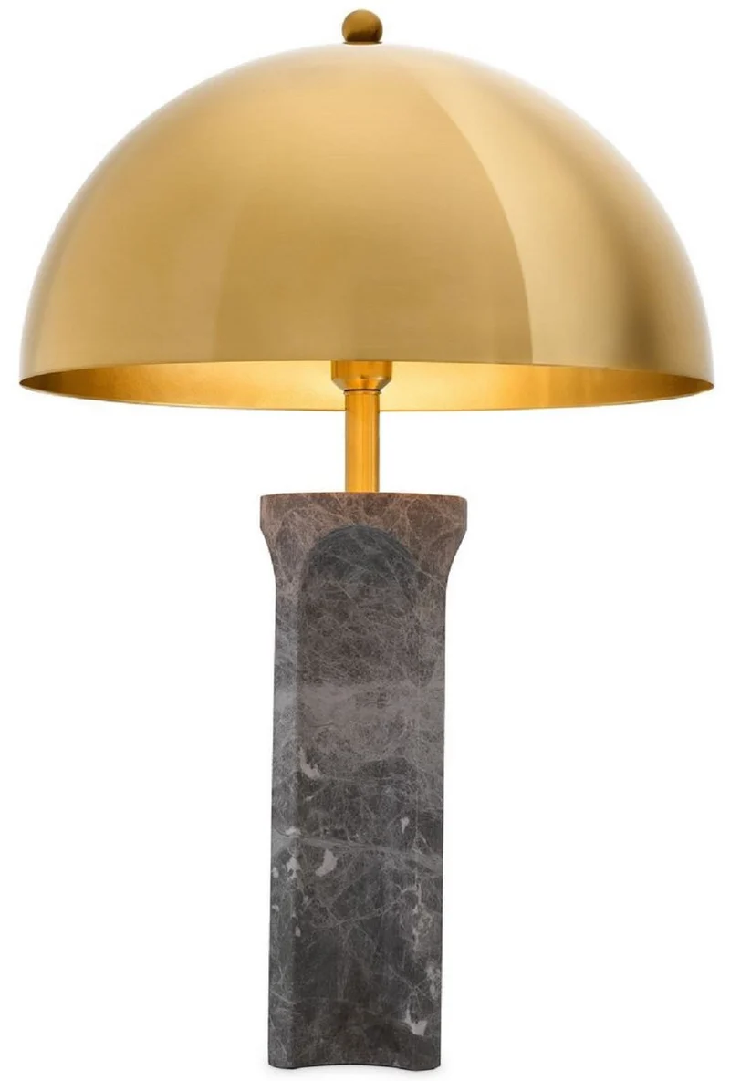 Casa Padrino Luxus Tischleuchte Grau / Antik Messingfarben Ø 50 x H. 76 cm - Moderne Marmor Schreibtischleuchte mit rundem Metall Lampenschirm - Luxus Leuchten