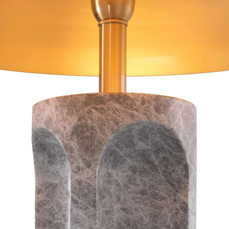 Casa Padrino Luxus Tischleuchte Grau / Antik Messingfarben Ø 50 x H. 76 cm - Moderne Marmor Schreibtischleuchte mit rundem Metall Lampenschirm - Luxus Leuchten