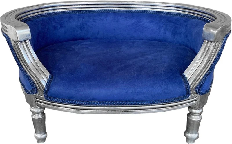 Casa Padrino Barock Hunde & Katzen Sofa Royalblau / Silber - Handgefertigtes Hundebett & Katzenbett im Barockstil - Barock Tiermöbel