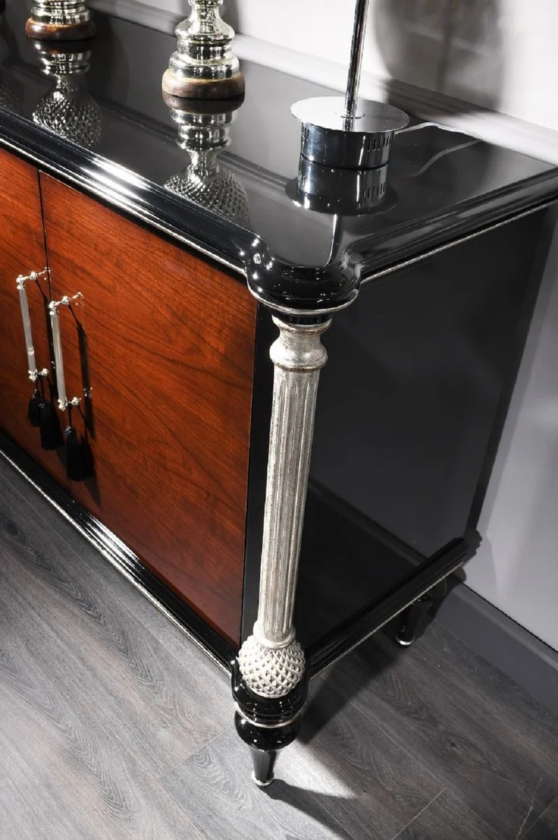 Casa Padrino Luxus Barock Sideboard Braun / Schwarz / Silber - Edler Massivholz Schrank mit 4 Türen - Barock Möbel