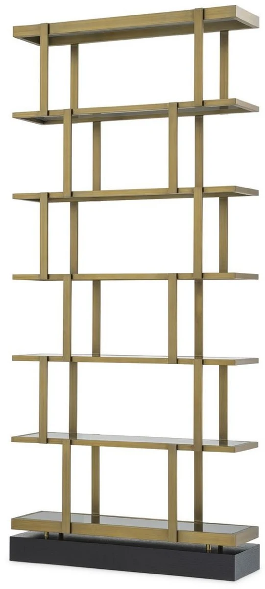 Casa Padrino Luxus Regalschrank Messingfarben / Schwarz 110 x 30 x H. 243 cm - Edelstahl Schrank - Bücherschrank - Wohnzimmer Schrank - Büroschrank - Luxus Möbel