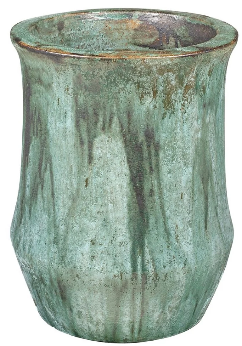 Casa Padrino Jugendstil Blumentopf Opal Grün Ø 46 x H. 60 cm - Handgefertigter runder Terracotta Pflanzentopf - Garten & Terrassen Deko Accessoires