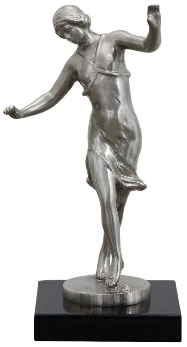 Casa Padrino Luxus Bronzefigur tanzende Frau Silber / Schwarz 10 x 13 x H. 23 cm - Bronze Skulptur mit Holzsockel - Schreibtisch Deko - Wohnzimmer Deko - Luxus Kollektion