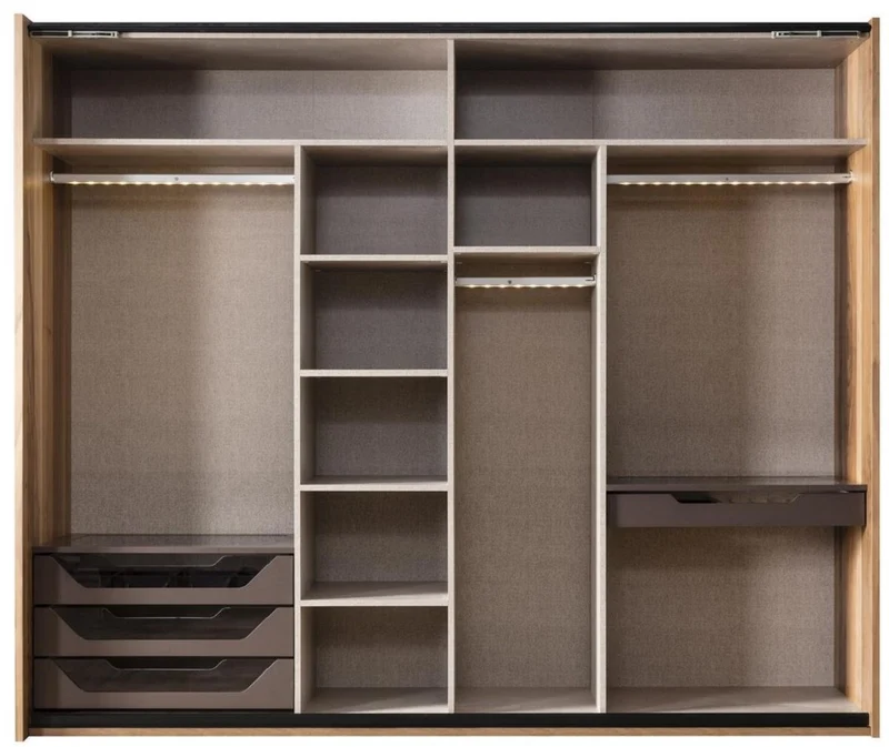 Casa Padrino Luxus Schlafzimmerschrank Braun / Kupferfarben 260 x 70 x H. 220 cm - Massivholz Kleiderschrank mit 2 Schiebetüren - Luxus Schlafzimmer Möbel
