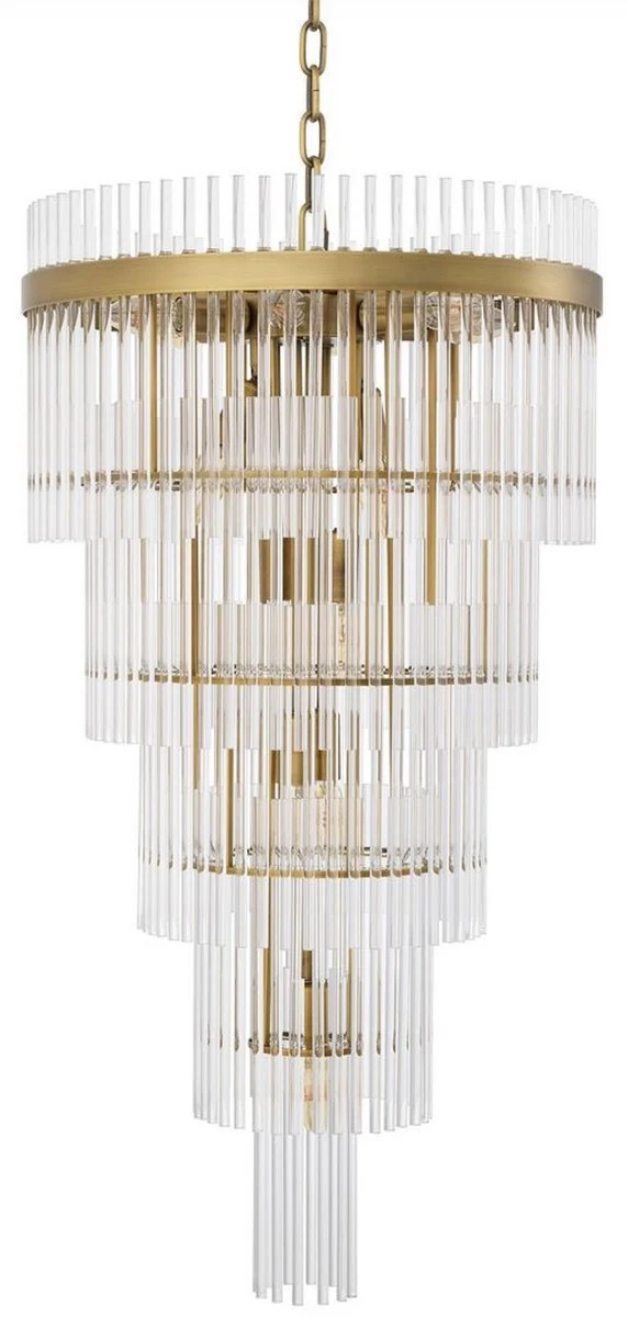 Casa Padrino Luxus Kronleuchter Antik Messingfarben Ø 49 x H. 93 cm - Moderner Metall Kronleuchter mit edlen Glasröhren - Luxus Kollektion