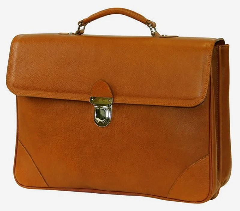 Casa Padrino Luxus Echtleder Aktentasche Hellbraun / Silber 42 x 16 x H. 29 cm - Herren Laptoptasche aus hochwertigem Leder - Luxus Herren Accessoires