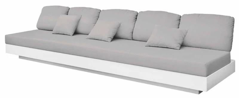 Casa Padrino Luxus 5er Gartensofa Grau / Matt Weiß 350 x 90 x H. 70 cm - Wetterbeständiges Garten Terrassen Sofa - Hotel Möbel - Luxus Qualität