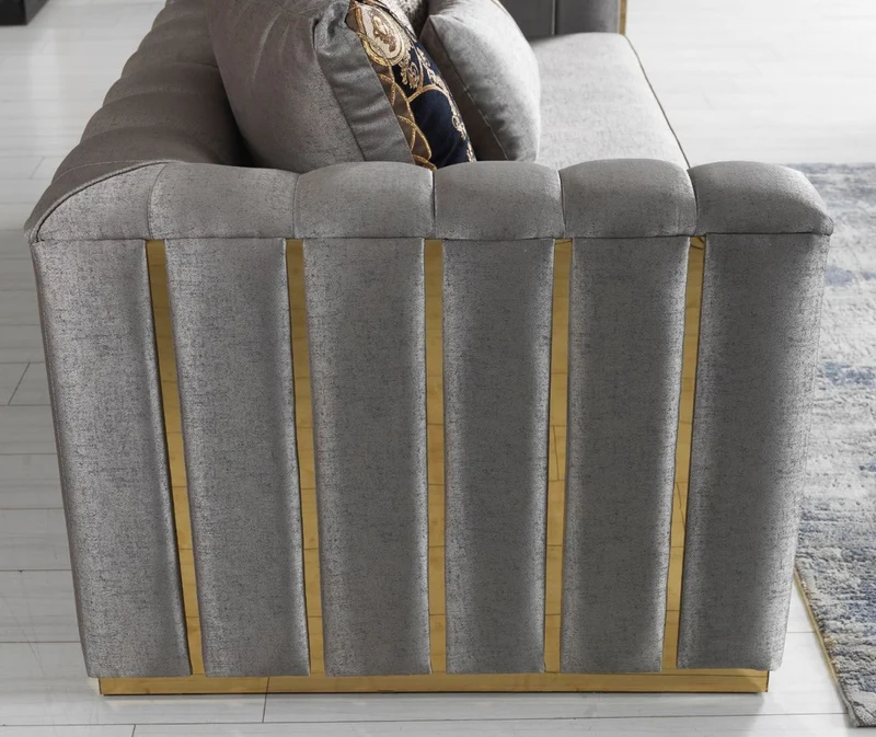 Casa Padrino Luxus Wohnzimmer Sofa mit dekorativen Kissen Grau / Gold 240 x 92 x H. 78 cm - Luxus Wohnzimmer Möbel