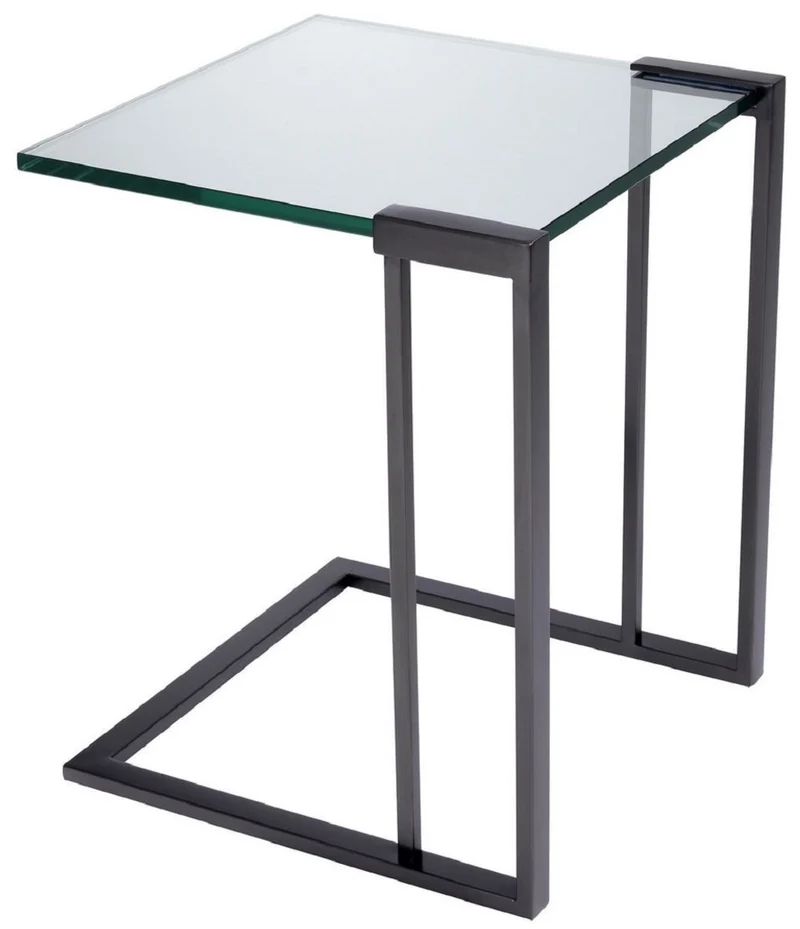 Casa Padrino Luxus Beistelltisch Bronzefarben 45 x 45,5 x H. 56,5 cm - Edelstahl Tisch mit Glasplatte - Luxus Wohnzimmer Möbel