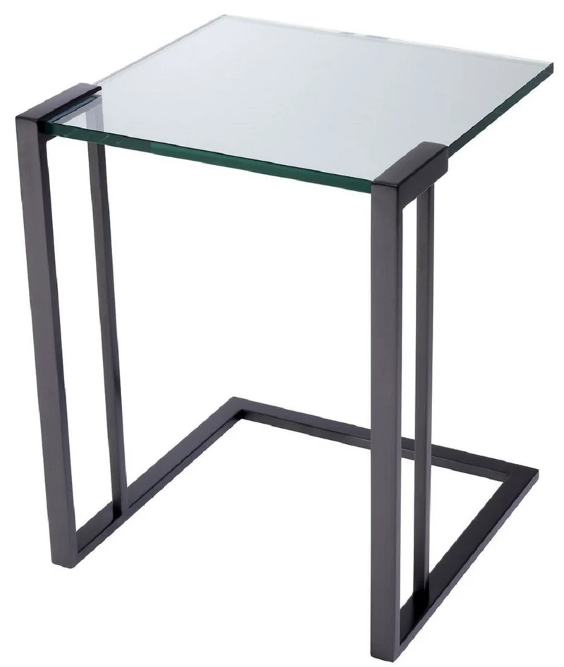 Casa Padrino Luxus Beistelltisch Bronzefarben 45 x 45,5 x H. 56,5 cm - Edelstahl Tisch mit Glasplatte - Luxus Wohnzimmer Möbel