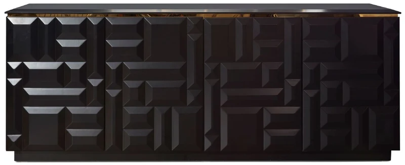 Casa Padrino Luxus Sideboard Matt Schwarz / Gold 220 x 45 x H. 75 cm - Edler Massivholz Schrank mit 4 Türen - Luxus Möbel - Luxus Qualität