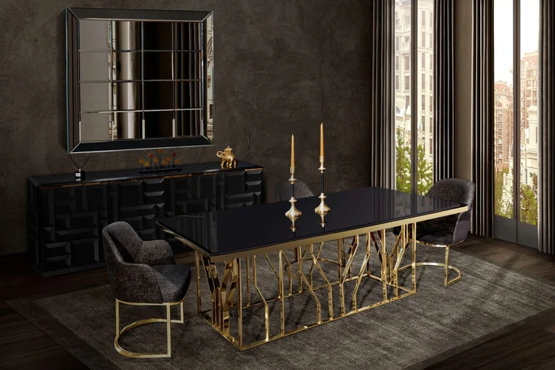 Casa Padrino Luxus Sideboard Matt Schwarz / Gold 220 x 45 x H. 75 cm - Edler Massivholz Schrank mit 4 Türen - Luxus Möbel - Luxus Qualität