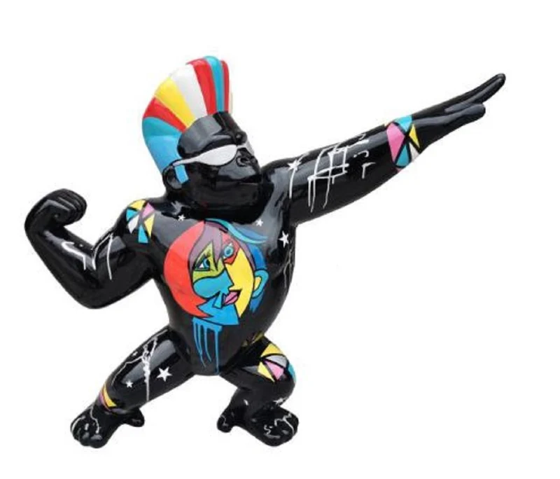 Casa Padrino Designer Deko Skulptur Gorilla Star Affe Schwarz / Mehrfarbig 89 x H. 75 cm - Wetterbeständige Dekofigur - Wohnzimmer Terrassen Garten Deko