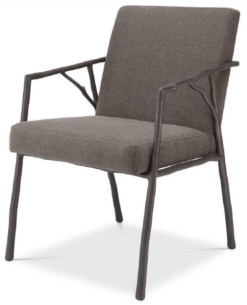 Casa Padrino Luxus Esszimmerstuhl Graubraun / Bronze 56 x 61 x H. 83 cm - Edler Küchenstuhl mit Armlehnen - Luxus Esszimmer Möbel
