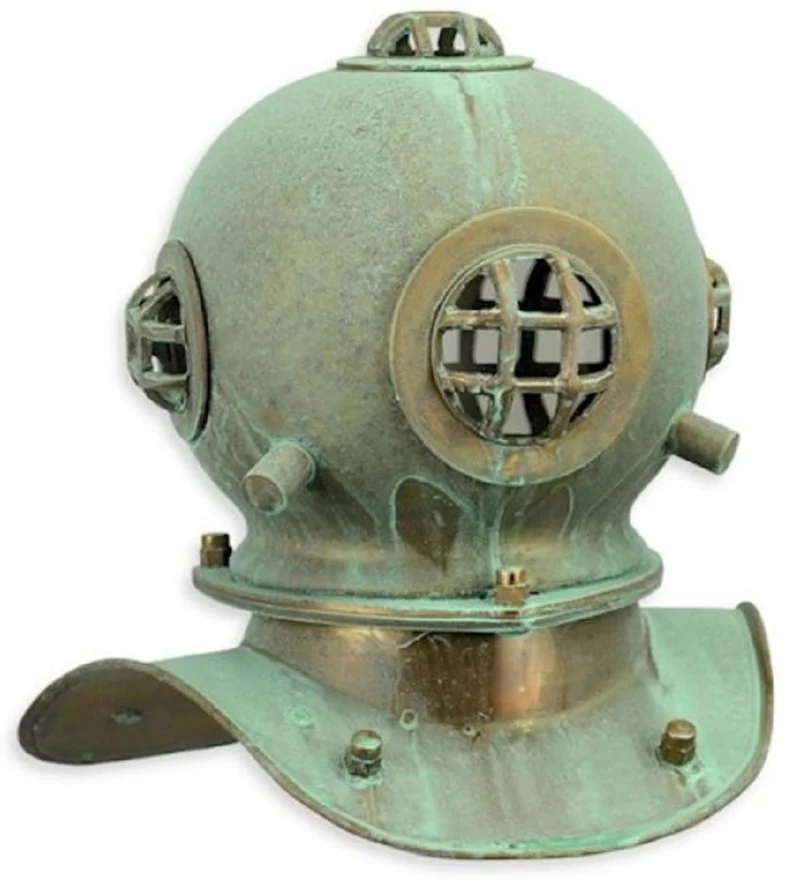 Casa Padrino Deko Antik Stil Taucherhelm Mintgrün korrodiert / Kupferfarben 20,6 x 17,2 x H. 20,5 cm - Wohnzimmer Deko - Schreibtisch Deko