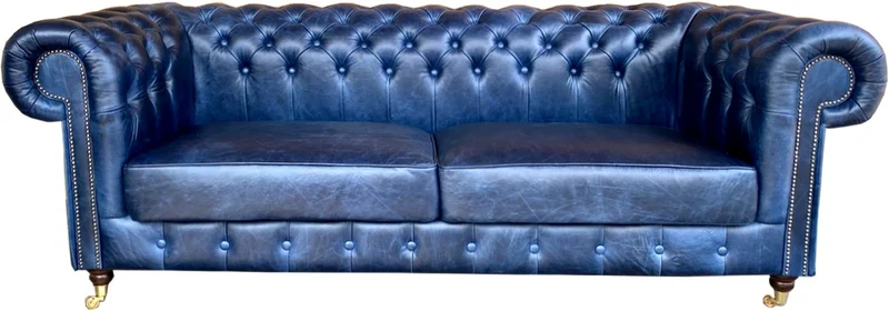 Chesterfield Luxus Echt Leder Sofa 220 cm Vintage Leder von Casa Padrino Galata Blue