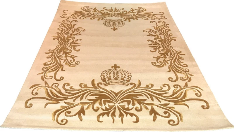 Pompöös by Casa Padrino Luxus Teppich von Harald Glööckler - ALLE GRÖßEN - Krone Creme / Gold - Barock Design Teppich - Handgewebt aus Wolle