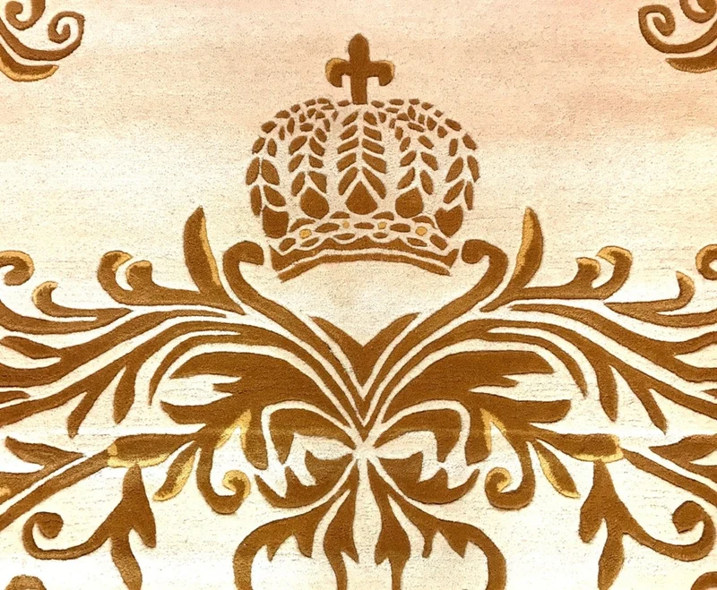 Pompöös by Casa Padrino Luxus Teppich von Harald Glööckler - ALLE GRÖßEN - Krone Creme / Gold - Barock Design Teppich - Handgewebt aus Wolle