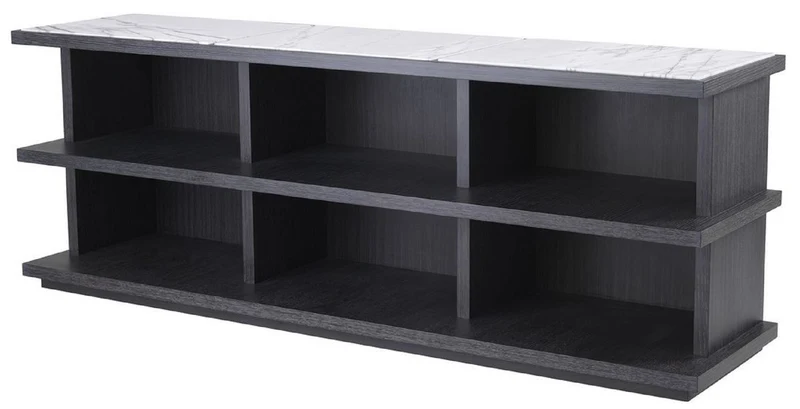 Casa Padrino Luxus Regalschrank Anthrazitgrau / Weiß / Fliederfarben 220 x 55 x H. 80 cm - Edler Massivholz Schrank mit 3 Regalen und Marmorplatten - Luxus Wohnzimmer Möbel