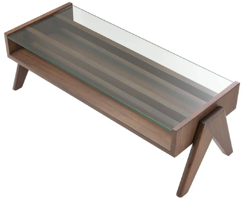 Casa Padrino Luxus Couchtisch Braun 120 x 46 x H. 39,5 cm - Rechteckiger Massivholz Wohnzimmertisch mit Glasplatte - Luxus Wohnzimmer Möbel