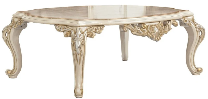 Casa Padrino Luxus Barock Couchtisch Braun / Weiß / Gold / Silber - Handgefertigter Massivholz Wohnzimmertisch im Barockstil - Barock Möbel - Edel & Prunkvoll