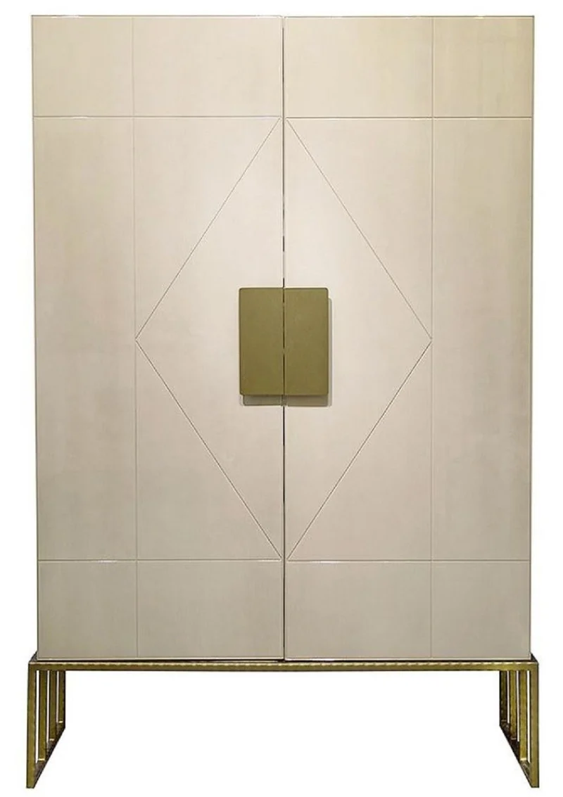 Casa Padrino Designer Wohnzimmerschrank Creme / Messing 120 x 45 x H. 175 cm - Wohnzimmer Möbel - Luxus Qualität