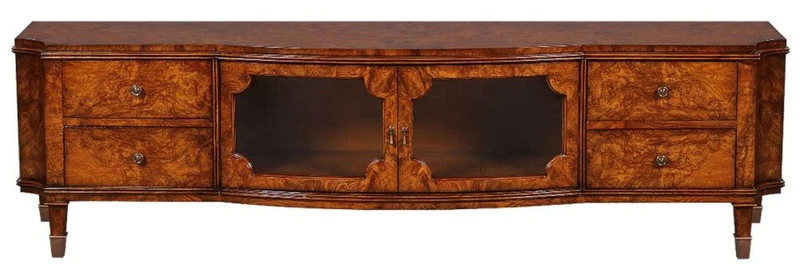 Casa Padrino Luxus Jugendstil TV Schrank Braun 198 x 49 x H. 55 cm - Edler Massivholz Fernsehschrank - Wohnzimmer Schrank - Barock & Jugendstil Wohnzimmer Möbel