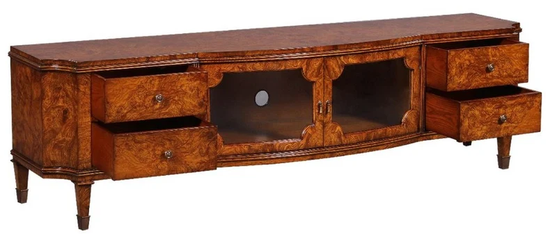 Casa Padrino Luxus Jugendstil TV Schrank Braun 198 x 49 x H. 55 cm - Edler Massivholz Fernsehschrank - Wohnzimmer Schrank - Barock & Jugendstil Wohnzimmer Möbel