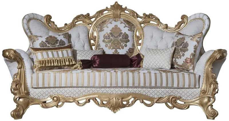 Casa Padrino Luxus Barock Wohnzimmer Set Weiß / Grau / Gold - 2 Sofas & 2 Sessel & 1 Couchtisch - Barock Wohnzimmer Möbel - Edel & Prunkvoll