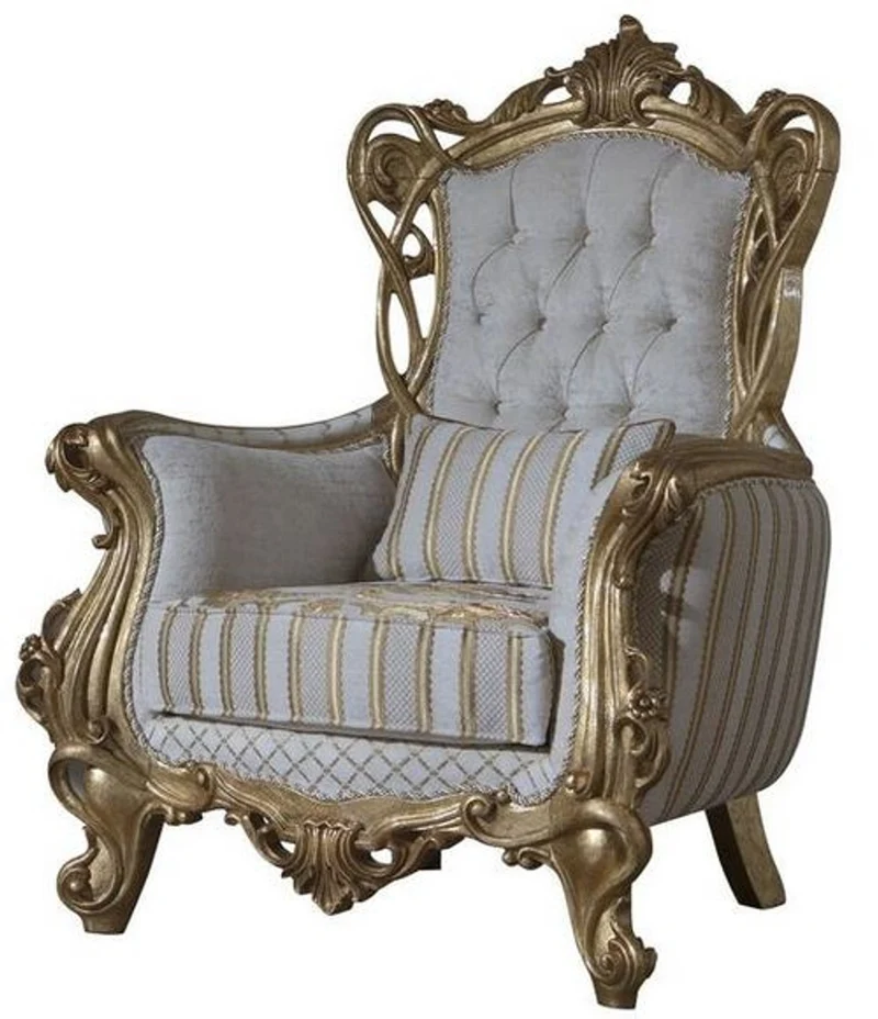 Casa Padrino Luxus Barock Wohnzimmer Set Weiß / Grau / Gold - 2 Sofas & 2 Sessel & 1 Couchtisch - Barock Wohnzimmer Möbel - Edel & Prunkvoll