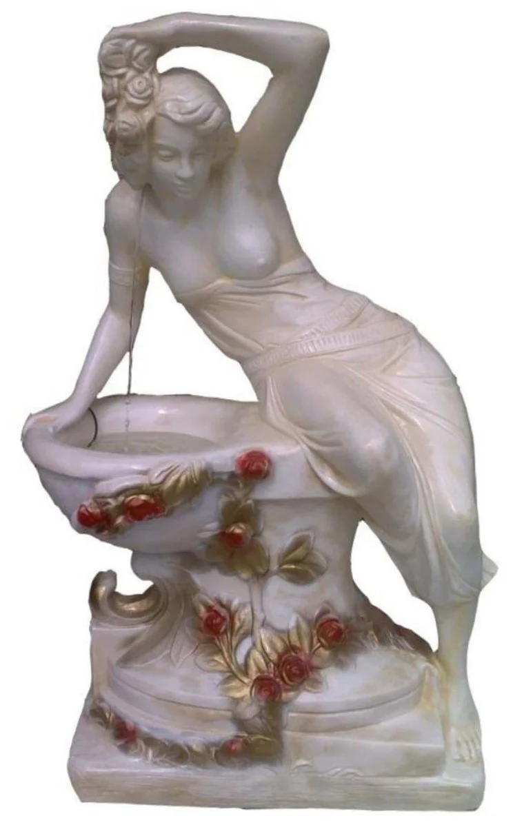Casa Padrino Jugendstil Gartenbrunnen Creme / Beige / Rot / Gold 91 x H. 140 cm - Eleganter Garten Springbrunnen - Barock & Jugendstil Gartendeko Brunnen