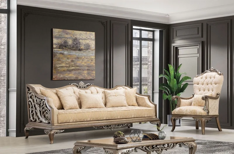 Casa Padrino Luxus Barock Sofa Beige / Gold / Braun / Silber - Wohnzimmer Sofa im Barockstil - Barock Wohnzimmer Möbel - Edel & Prunkvoll
