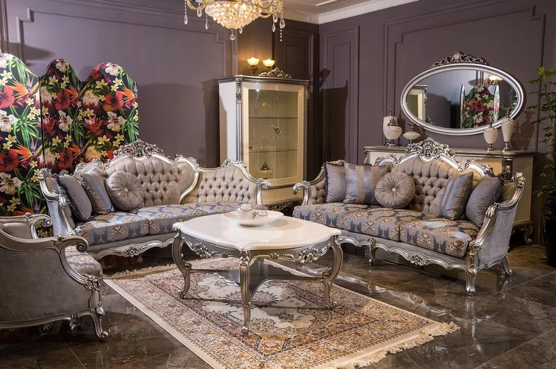 Casa Padrino Luxus Barock Sessel Grau / Blau / Silber 94 x 85 x H. 116 cm - Prunkvoller Wohnzimmer Sessel mit Blumenmuster - Barock Wohnzimmer Möbel