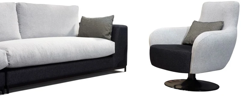 Casa Padrino Luxus Drehsessel Hellgrau / Schwarz 87 x 84 x H. 88 cm - Wohnzimmer Sessel mit dekorativem Kissen - Luxus Wohnzimmer Möbel