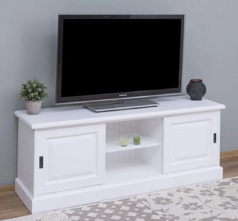 Casa Padrino Landhausstil TV Schrank Weiß 160 x 46 x H. 60 cm - Massivholz Sideboard - Landhausstil Wohnzimmer Möbel